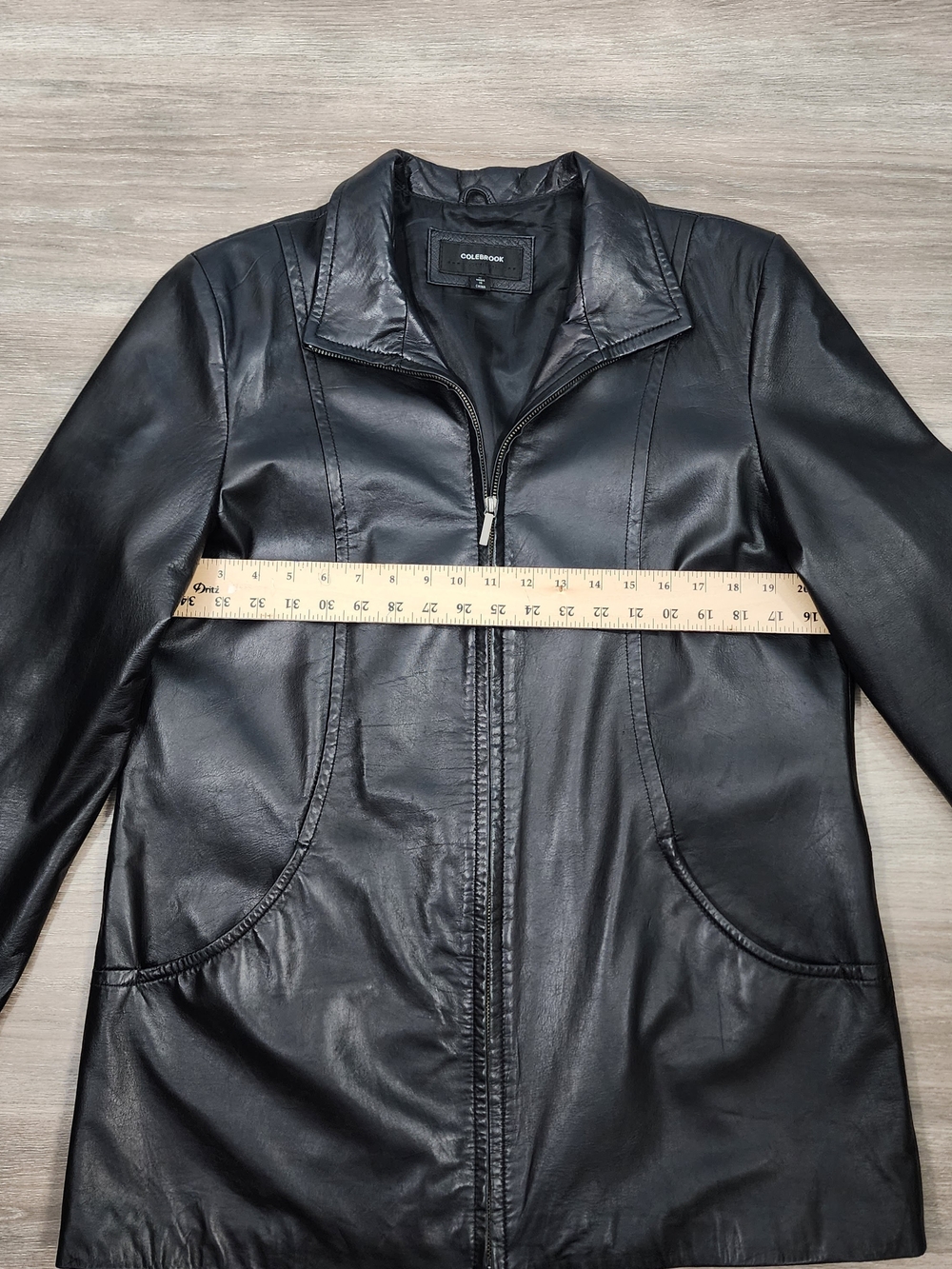 Colebrook Black Leather Jacket Women Large Zip Front Mid Length Coat Classic - Picture 4 of 9